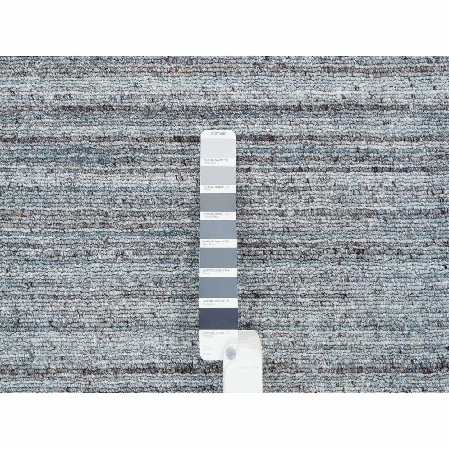 8'1"X8'1" Gray Wool Hand Loomed Modern Striae Design Square Oriental Rug