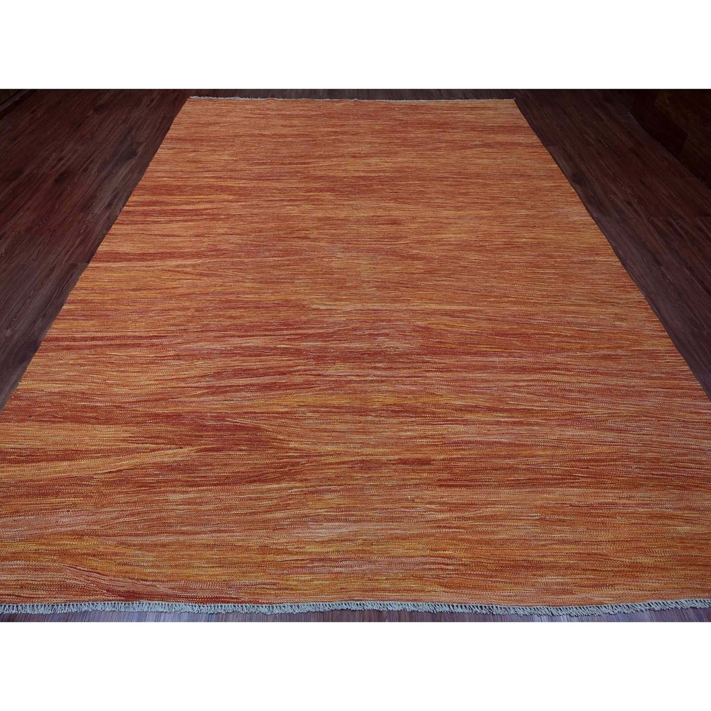 9'X12' Amber Orange Solid Design Hand Woven Afghan Hand Spun Wool Rug