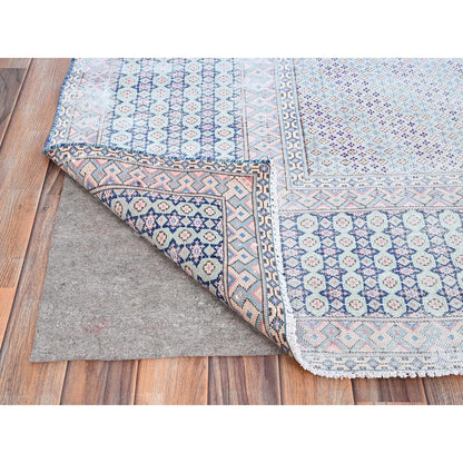 7'9"X10'1" Blue Vintage Zoroastrian Karman Pure Wool Hand Knotted Rug
