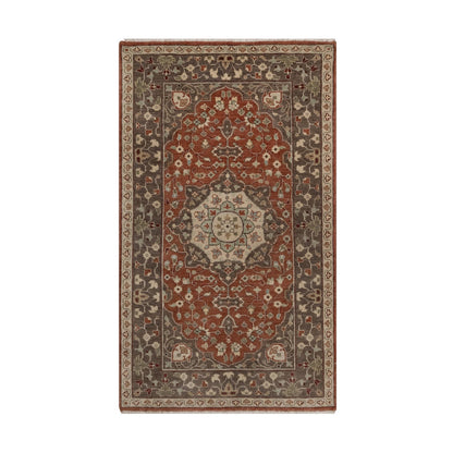3'X5'1" Rust Red Wool Rug Antiqued Tebraz Haji Jalili Design Hand Knotted
