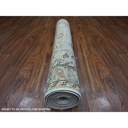 4'X12' Pastel Gray Fine Aryana Collection Wide Runner Oriental Rug