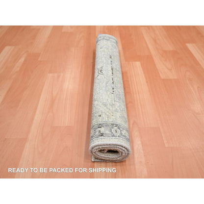 2'1"X3' Eggshell White, Hand Knotted, Pure Silk And Wool Oushak Mat Rug