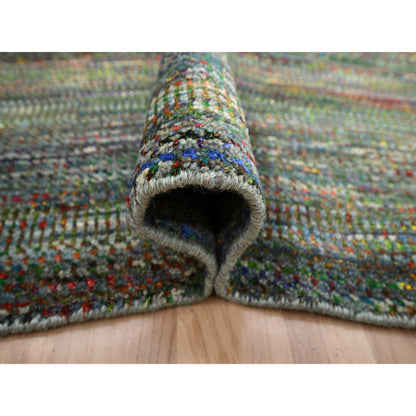 10'X14' Asphalt Black Modern Grass Design Wool And Silk Hand Knotted Rug