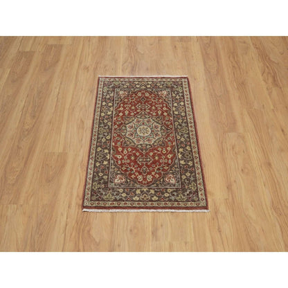 2'x3'1" Red Antiqued Tebraz Hand Knotted New Zealand Wool Mat Small Rug