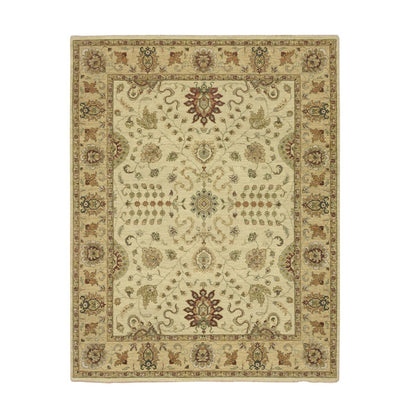 7'3"X9'3" Ivory Hand Knotted Agra Ziegler Design Leaf Pattern Wool Rug