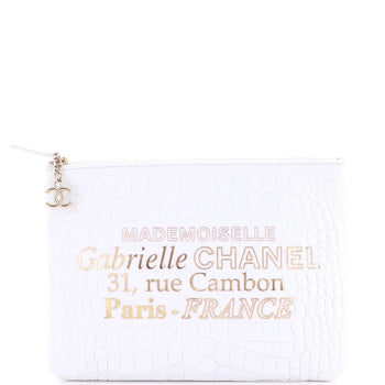 Chanel Signature O Case Pouch Printed Crocodile Embossed Calfskin Medium