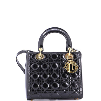 Christian Dior Lady Dior Bag Cannage Quilt Patent Medium