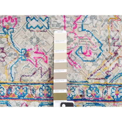 2'X2' White Modern Design Silk With Wool Hand Knotted Sample Mat Rug