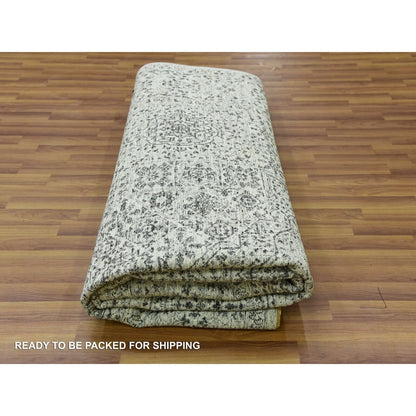 8'X9'10" White Undyed 100% Wool Hand Knotted Mamluk Dynasty Design Rug