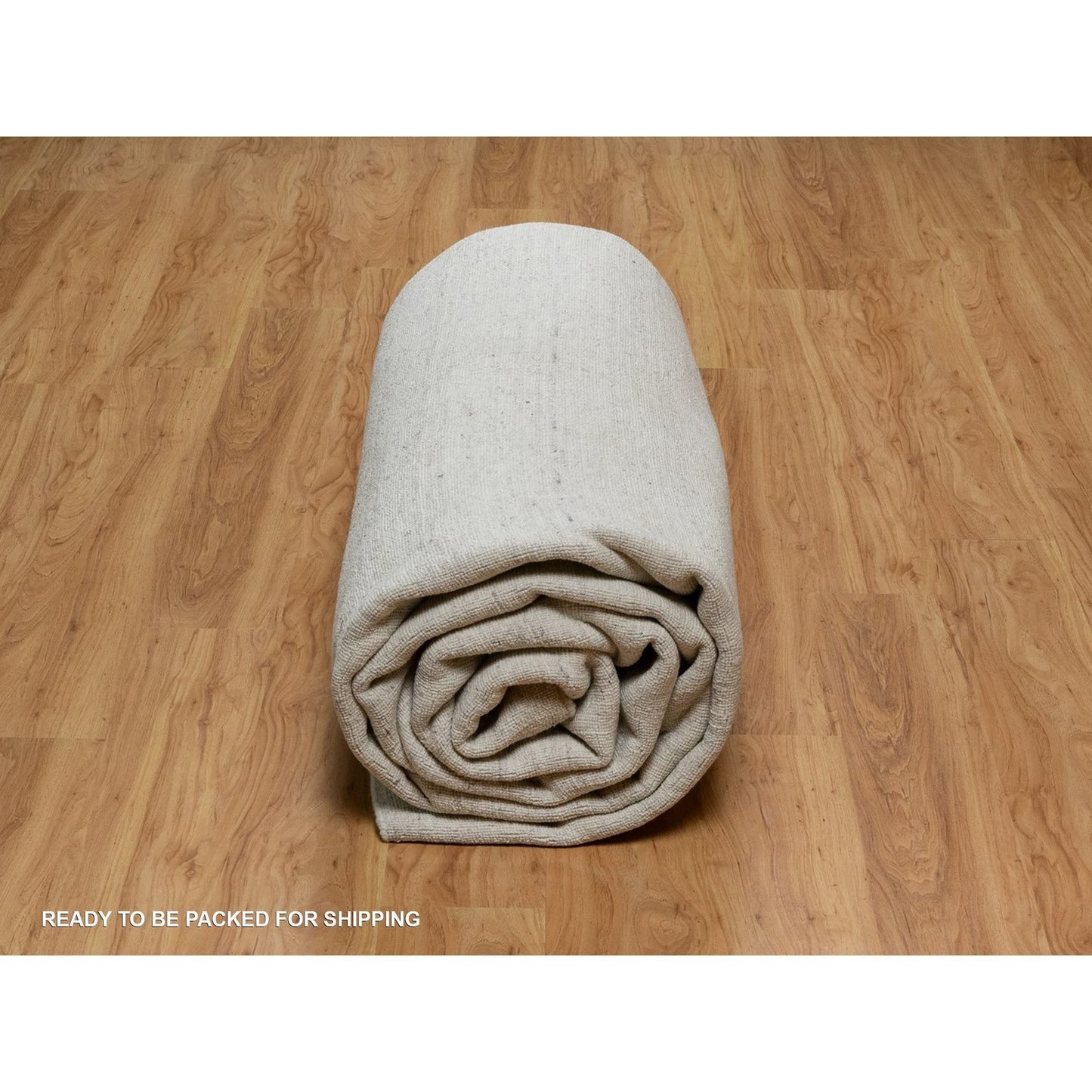 10'X14' Ivory Undyed Natural Wool Vertical Stripes Design Hand Loomed Rug