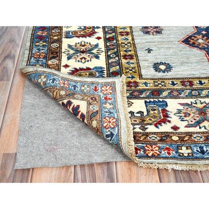 7'10"X9'10" Silver Blue Afghan Super Kazak Natural Wool Hand Knotted Rug