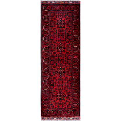 1'9"X5' Red Hand Knotted Afghan Khamyab Geometric Design Wool Runner Rug
