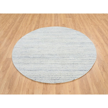 6'X6' Ivory, Wool Hand Loomed, Plain Modern Striped Design, Round Rug