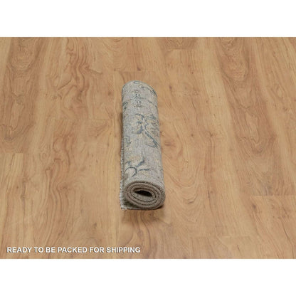 2'1"X3'1" Gray Broken Pattern Oushak Design All Wool Hand Knotted Mat Rug