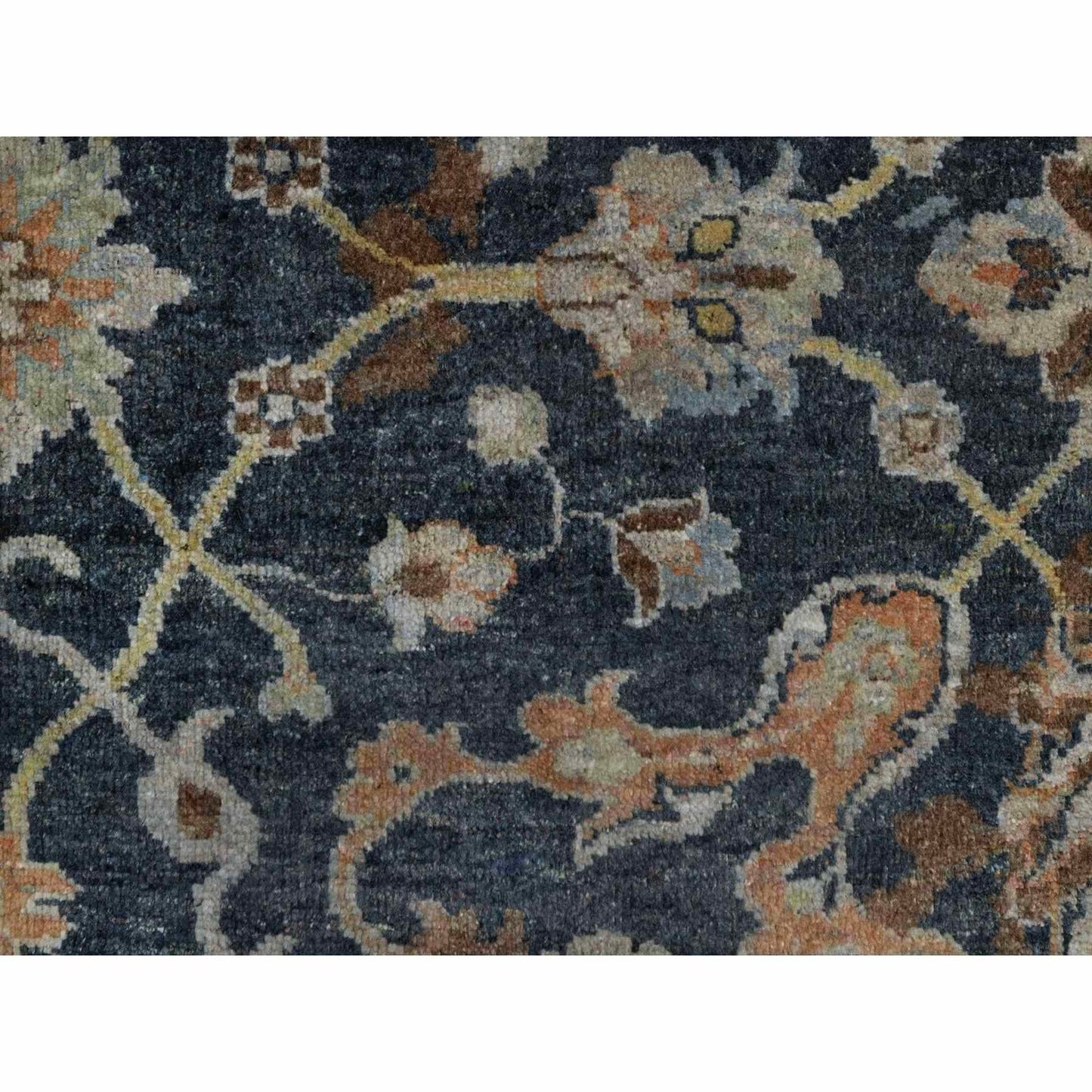 2'X3' Midnight Blue Broken Oushak Design Pure Wool Hand Knotted Mat Rug