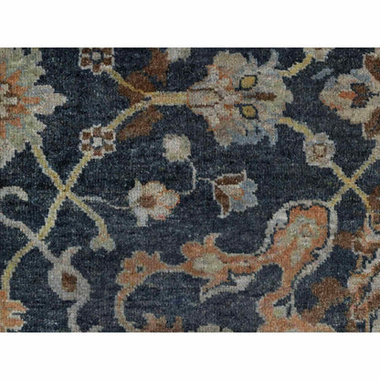 2'X3' Midnight Blue Broken Oushak Design Pure Wool Hand Knotted Mat Rug