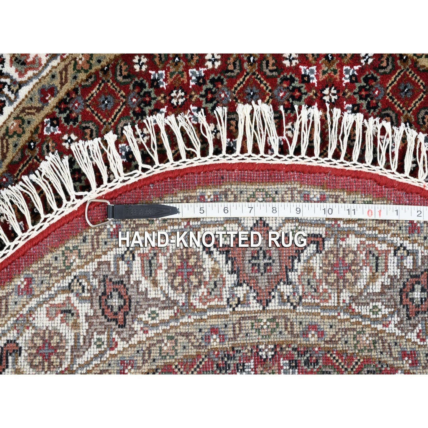 3'4"X3'4" Red Wool And Silk Fish Design Tebraz Mahi Handknotted Round Rug