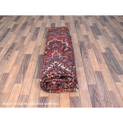 7'10"X11' Rich Red Hand Knotted Vintage Zoroastrian Heris Pure Wool Rug
