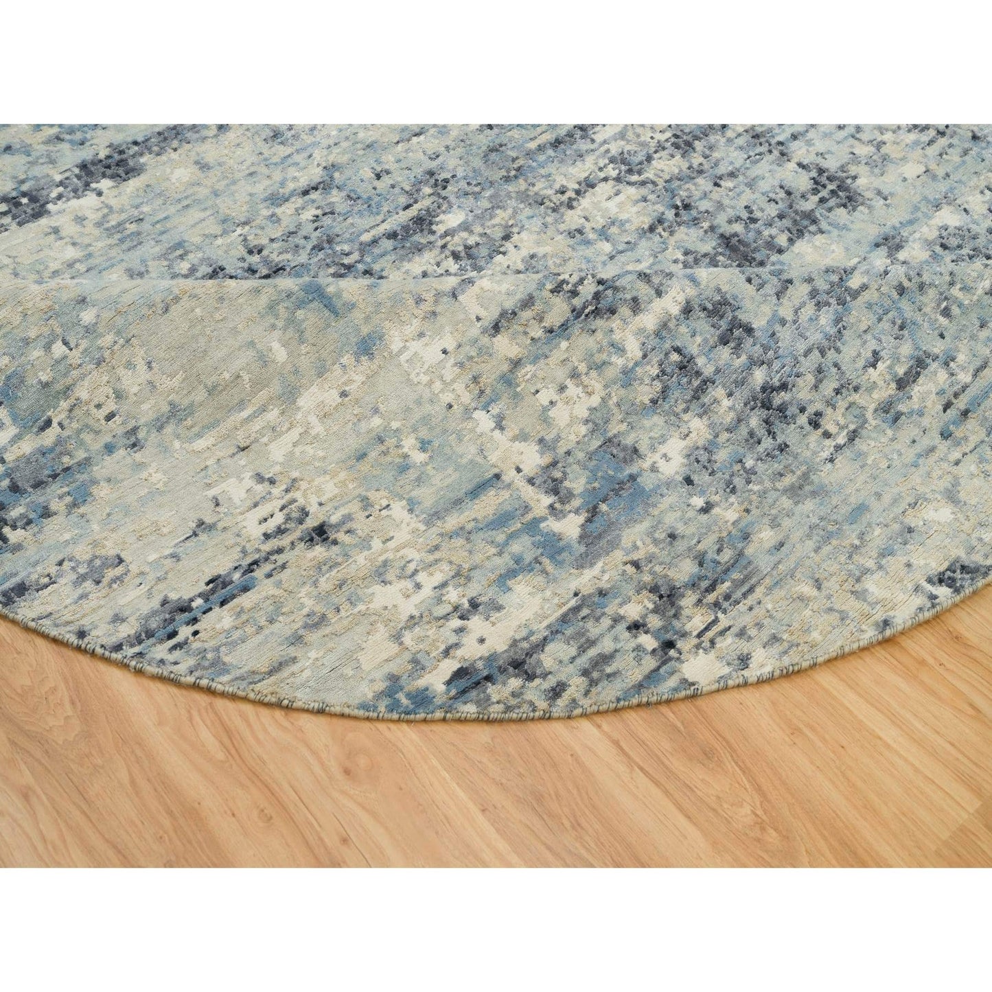 9'X9' Power Gray Wool And Silk Hand Knotted Mosaic Round Oriental Rug