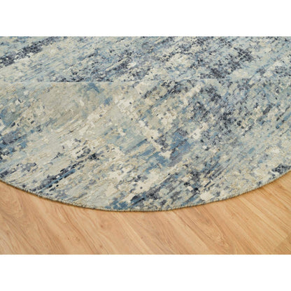 9'X9' Power Gray Wool And Silk Hand Knotted Mosaic Round Oriental Rug