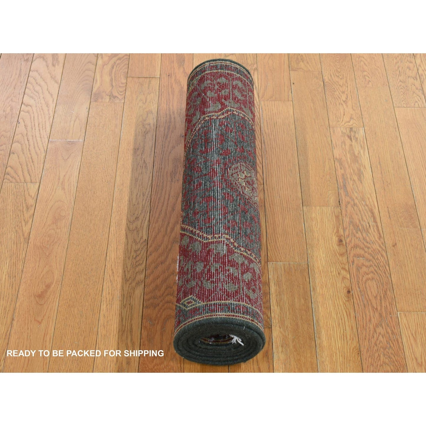 2'6"X9'10" Green Vintage Look Mamluk Worn Wool Hand Knotted Runner Rug