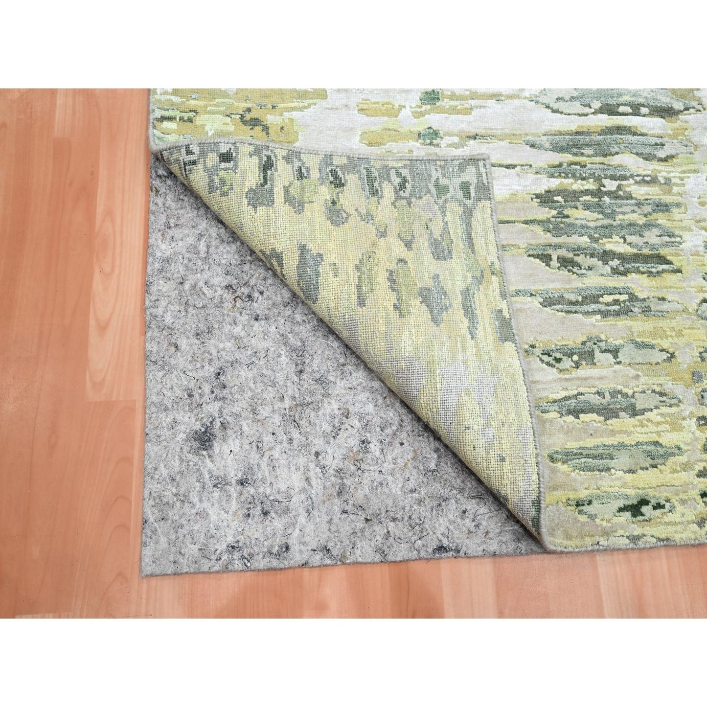 6'1"X9'3" Shades Of Green Crocodile Safari Design Silk Hand Knotted Rug