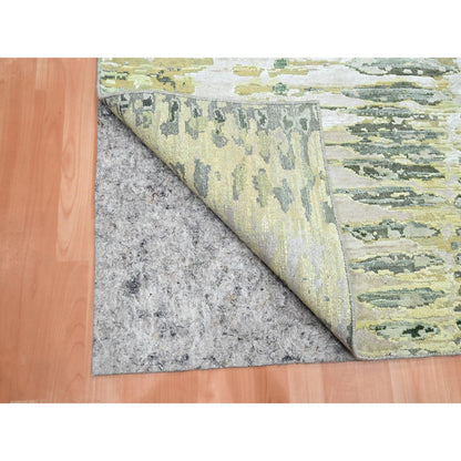 6'1"X9'3" Shades Of Green Crocodile Safari Design Silk Hand Knotted Rug