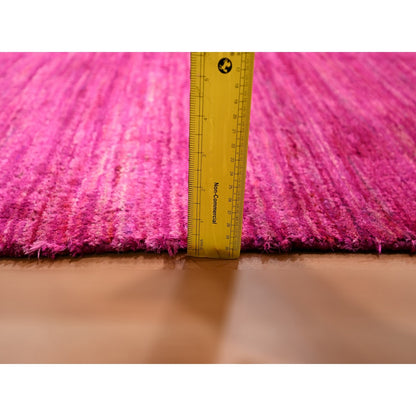 2'X3' Hot Pink Plain Solid Design Pure Sari Silk Hand Knotted Mat Rug