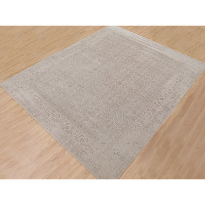 11'8"X14'8" Oversized Taupe Fine Jacquard Hand Loomed Wool And Artsilkrug