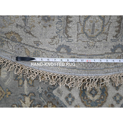 7'X7' Gray And Ivory Hand Knotted Karjihooz Design Soft Wool Round Rug