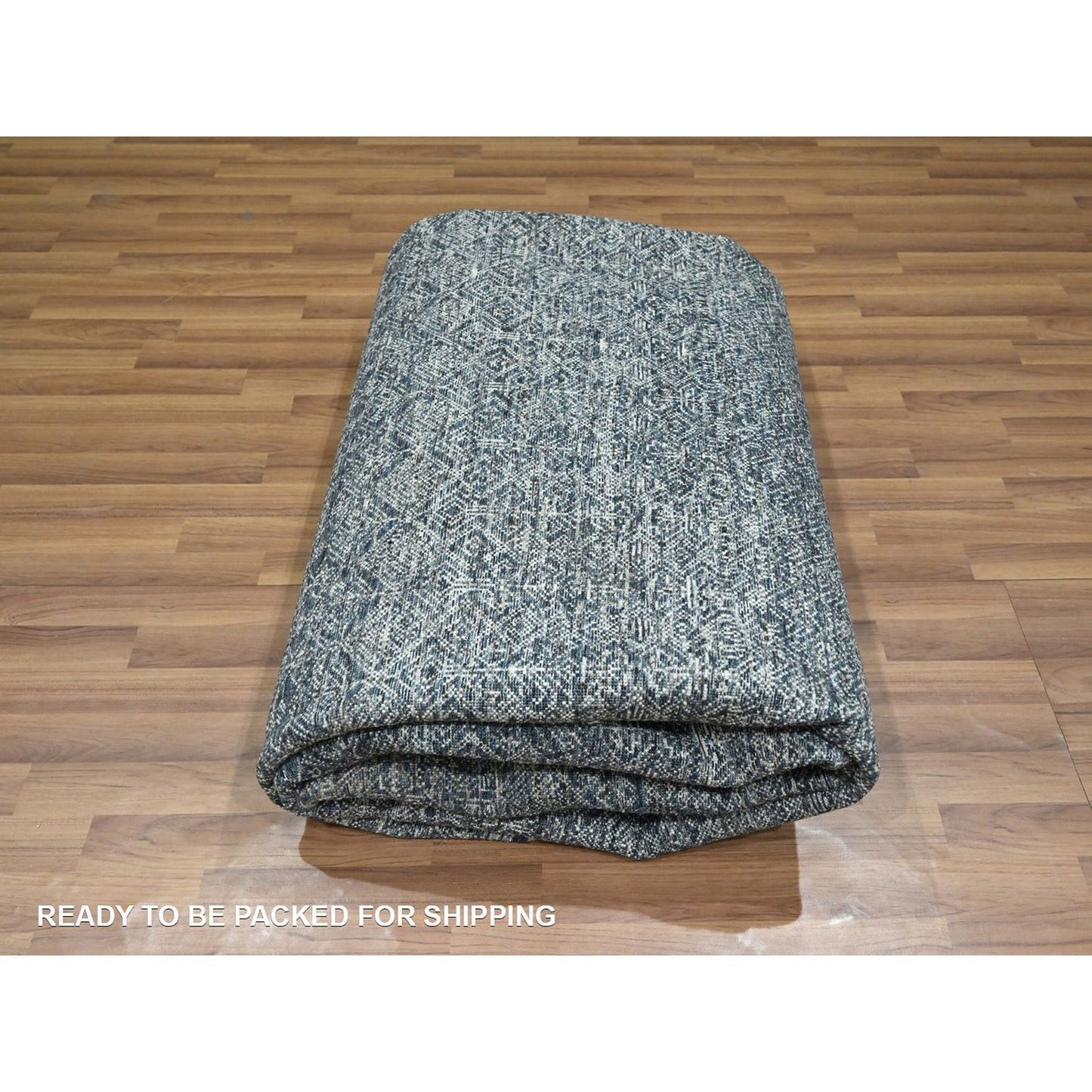 8'1"X10' Denim Blue Hand Knotted Wool And Silk Rug Intricate Tree Design