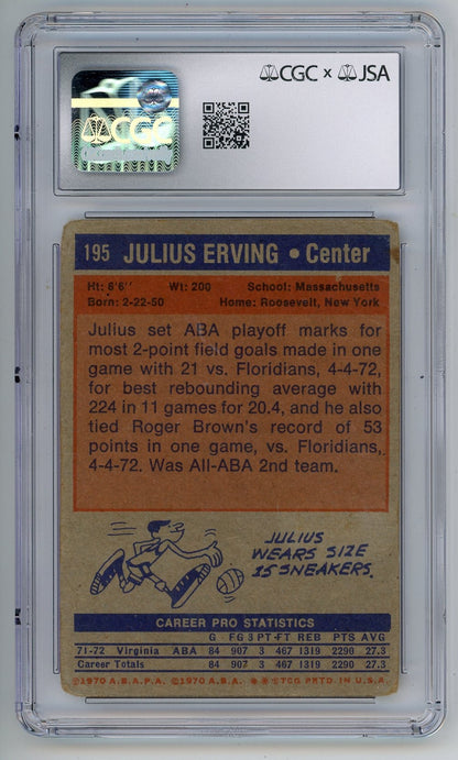 Julius Erving Autographed 1972 Topps Autographed Card #195 Jsa Authentic Auto