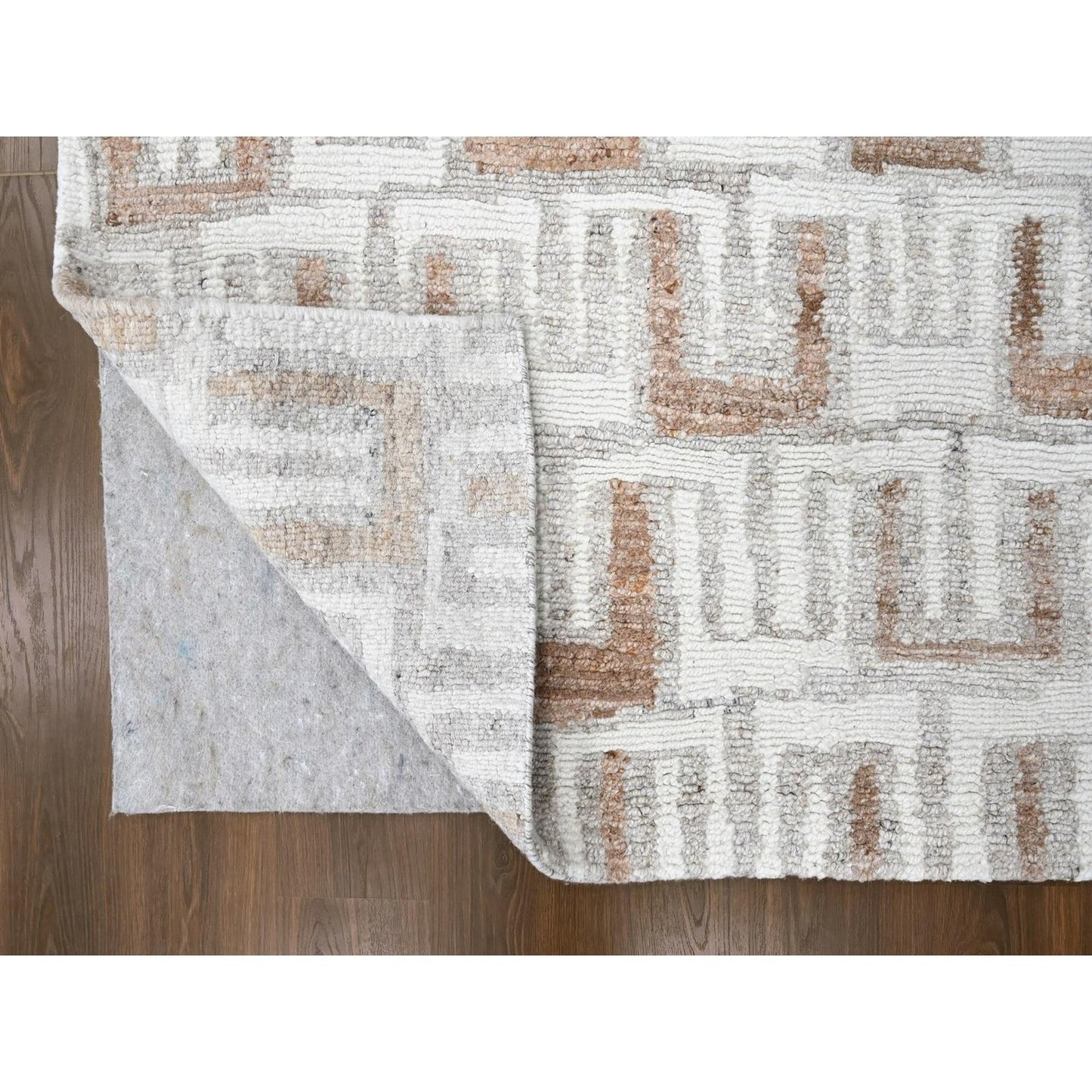 9'3"X11'9" Ivory Minimalist Design Flat Weave Hand Knotted Pure Wool Rug