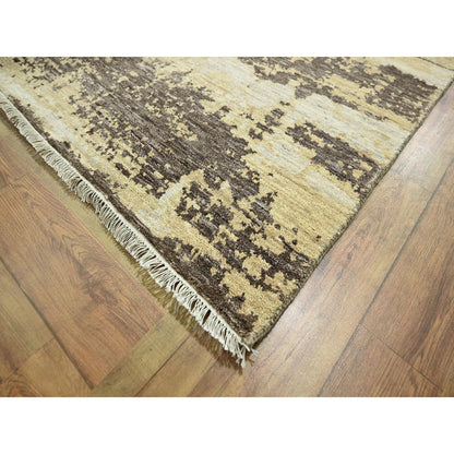 9'X12' Ivory & Brown Modern Abstract Design Hand Knotted Wool & Silk Rug