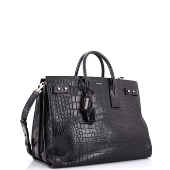 Saint Laurent Sac De Jour Souple Bag Crocodile Embossed Leather Large