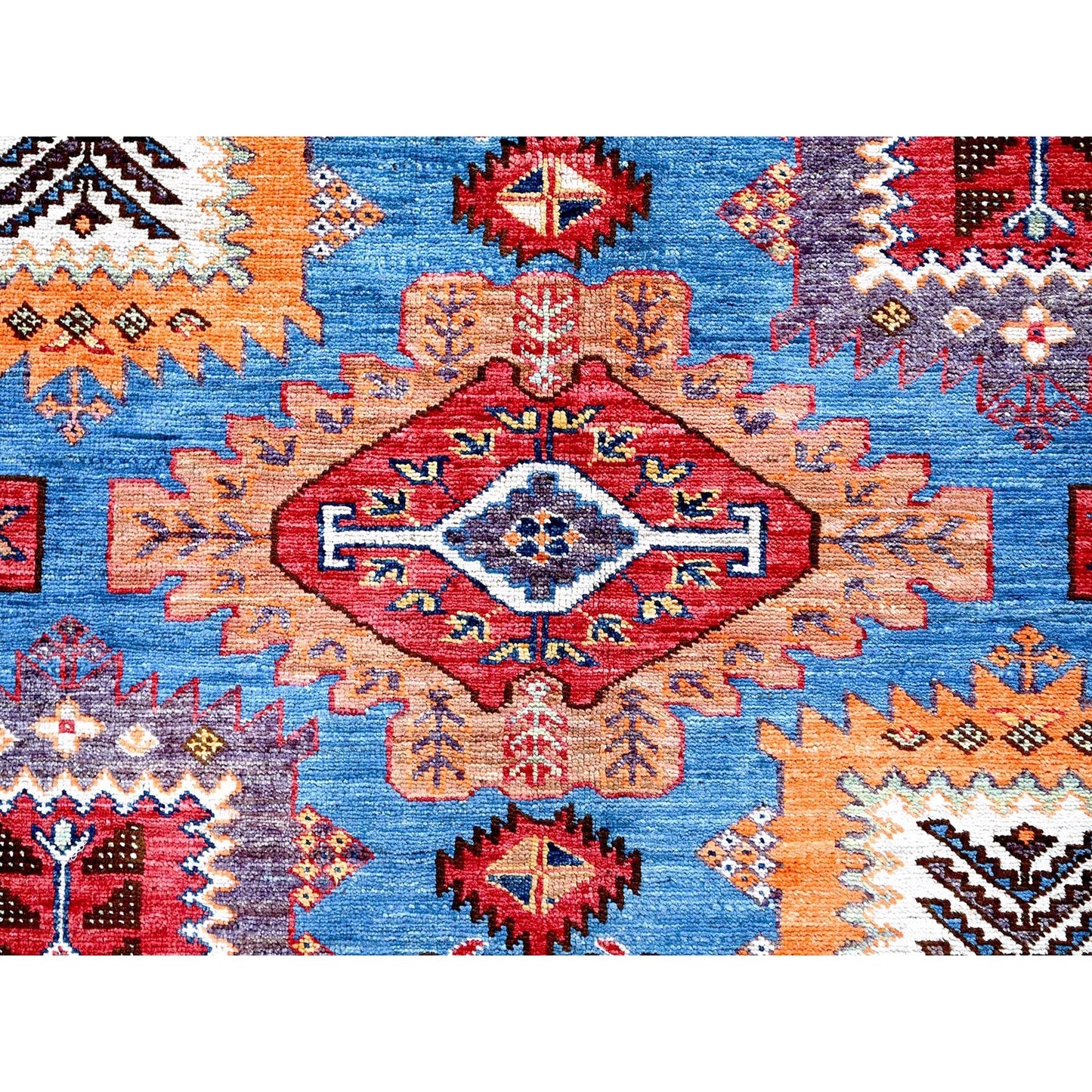 8'2"X9'9" Blue Antique Caucasian Design Revival Hand Knotted Pure Wool Rug