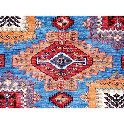 8'2"X9'9" Blue Antique Caucasian Design Revival Hand Knotted Pure Wool Rug