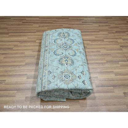 8'1"X8'1" Blue Agra Shah Abbas Flower Design Wool Hand Knotted Square Rug