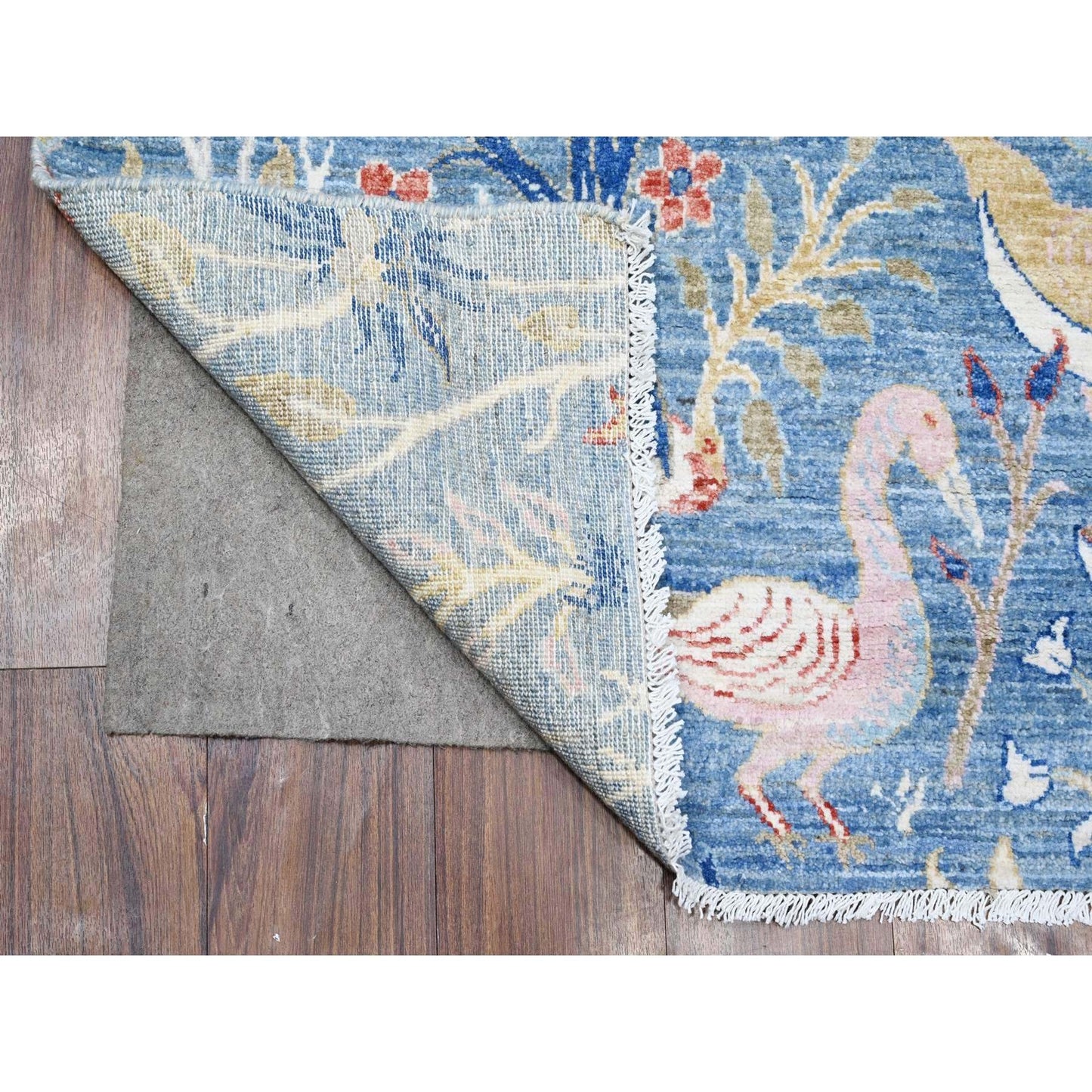 6'1"X12' Blue Peshawar Hand Knotted Birds Paradise Wool Wide Runner Rug