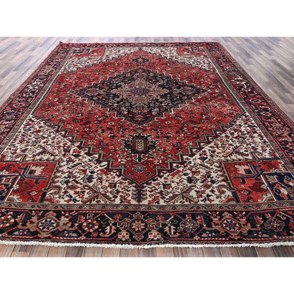 9'5"X11' Red Vintage Zoroastrian Heris Pure Wool Hand Knotted Squarish Rug