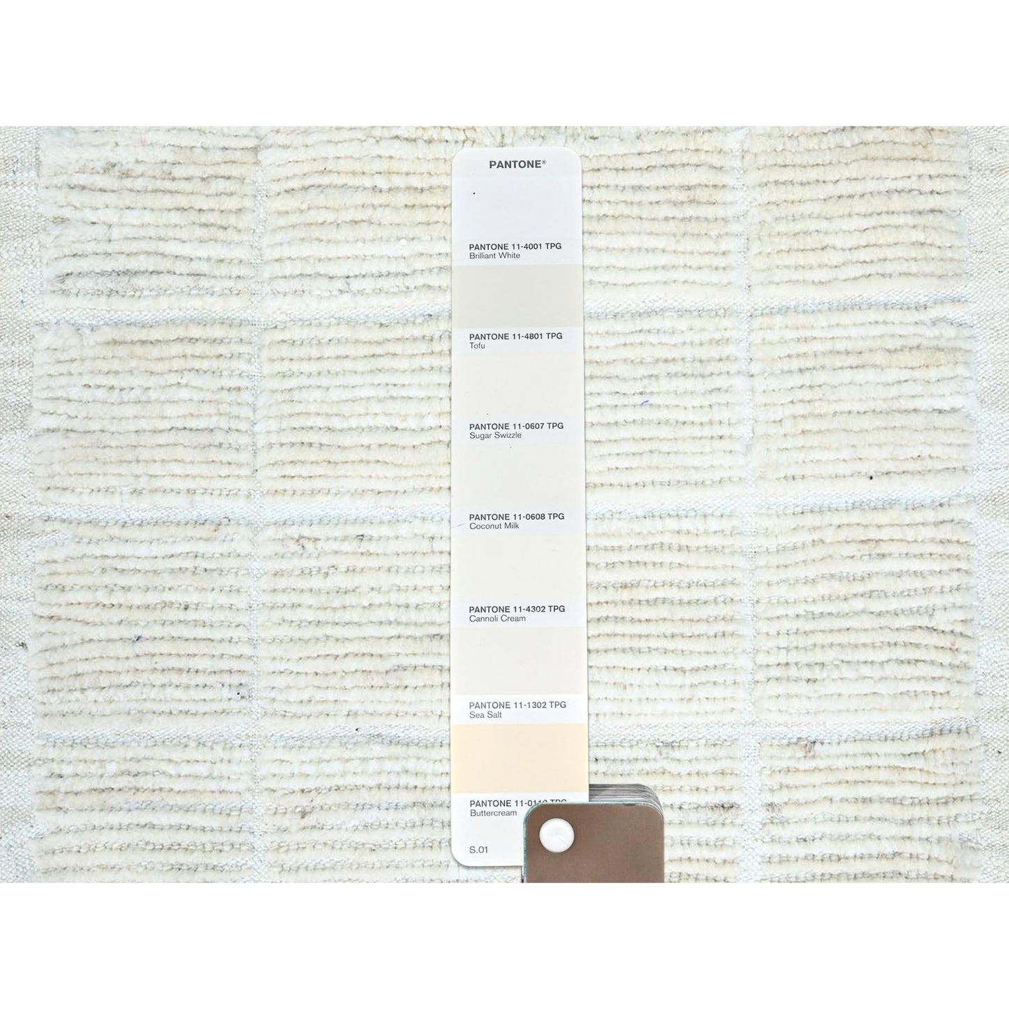 1'8"X2' Bone White Natural Wool Moroccan Weave Grid Design Hand Knotted Rug