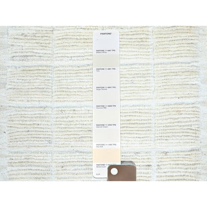 1'8"X2' Bone White Natural Wool Moroccan Weave Grid Design Hand Knotted Rug