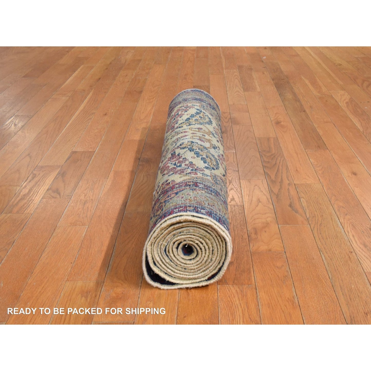 3'X12' Ivory Antique Zoroastrian Karman Wool Runner Rug Hand Knotted