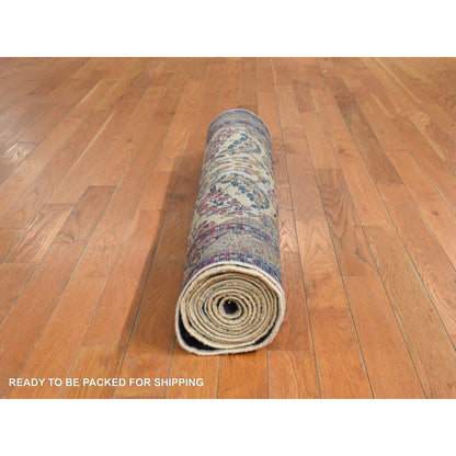 3'X12' Ivory Antique Zoroastrian Karman Wool Runner Rug Hand Knotted