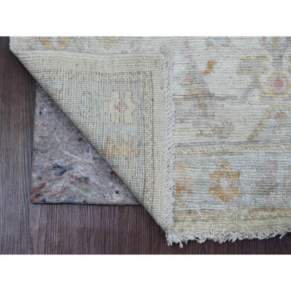 2'8"X8'9" White Hand Knotted Angora Oushak Leaf Design Wool Runner Rug