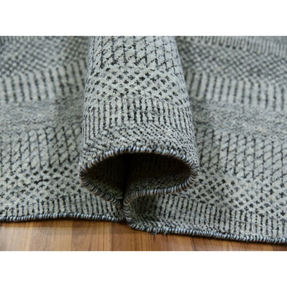 12'X12' Shower Gray Undyed Wool Grass Design Hand Knotted Round Rug