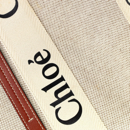 Chloe Woody Tote Canvas With Leather Medium