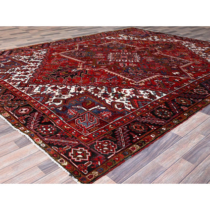 8'7'X11'1" Red Vibrant Wool Tribal Village Nomad Art Vintage Oriental Rug