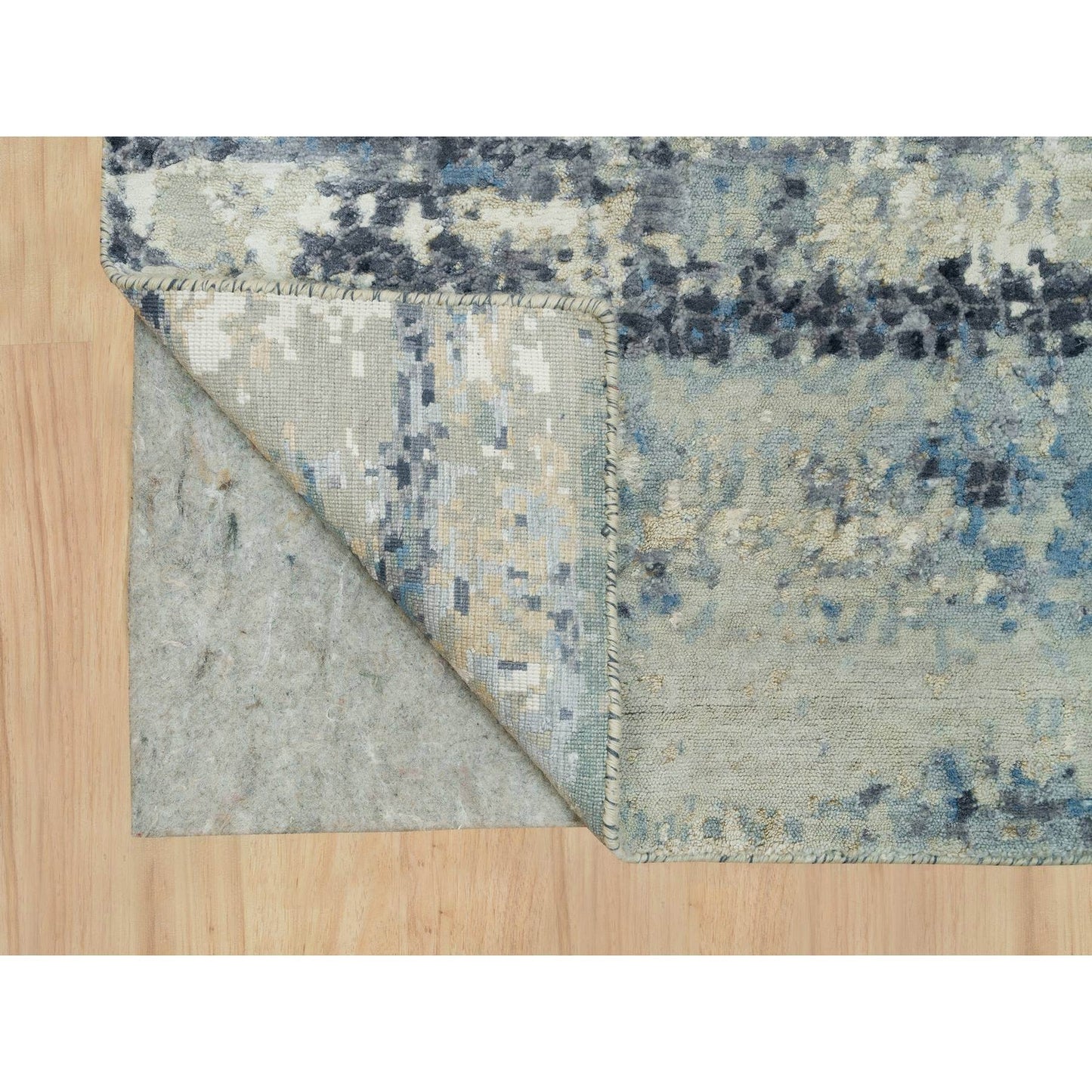 2'6"X12' Nevada Gray Wool And Silk Hand Knotted Modern Design Runner Rug