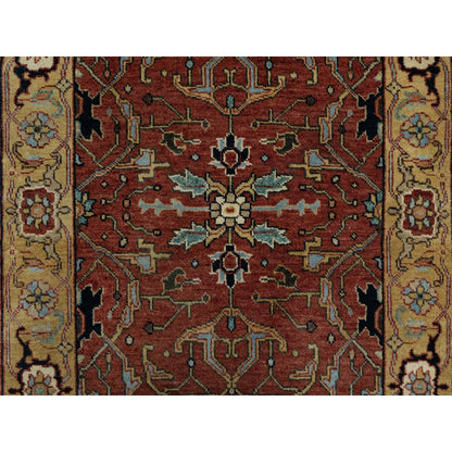 2'8"X14'1" Red Antiqued Heris Re-Creation Hand Knotted Wool Runner Rug